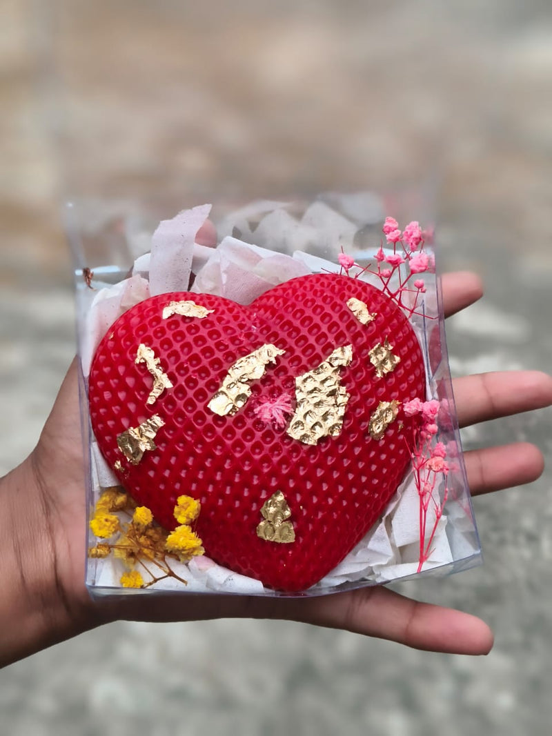 Golden Heart: Handmade Red Textured Candle Gift Box
