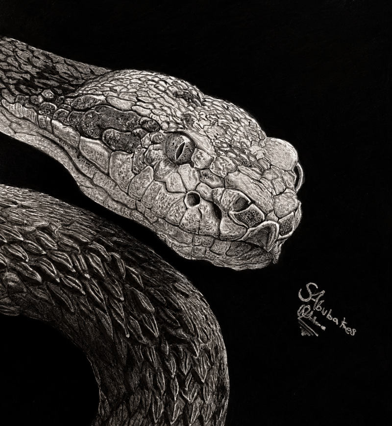 "The Serpent’s Gaze" – Original Hand-Drawn Charcoal Art Print