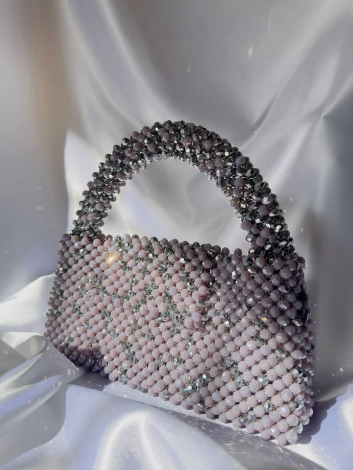 Kashish Twilight Ombré | Hand-Woven Charcoal & Pearl Beaded Tote