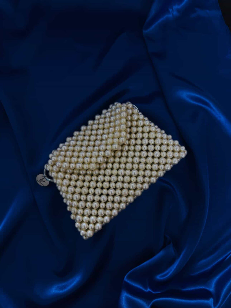 Kashish Stellar Silver | Hand-Crafted Geometric Pearl Grid Tote