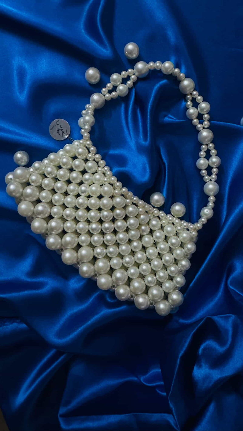 Kashish Ethereal Pearl | Hand-Beaded Lattice Potli with Silk Inlay