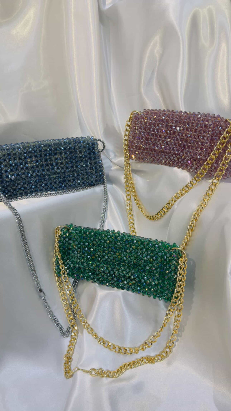 Kashish Jewel-Tone Trio | Hand-Beaded Crystal Chain Clutch