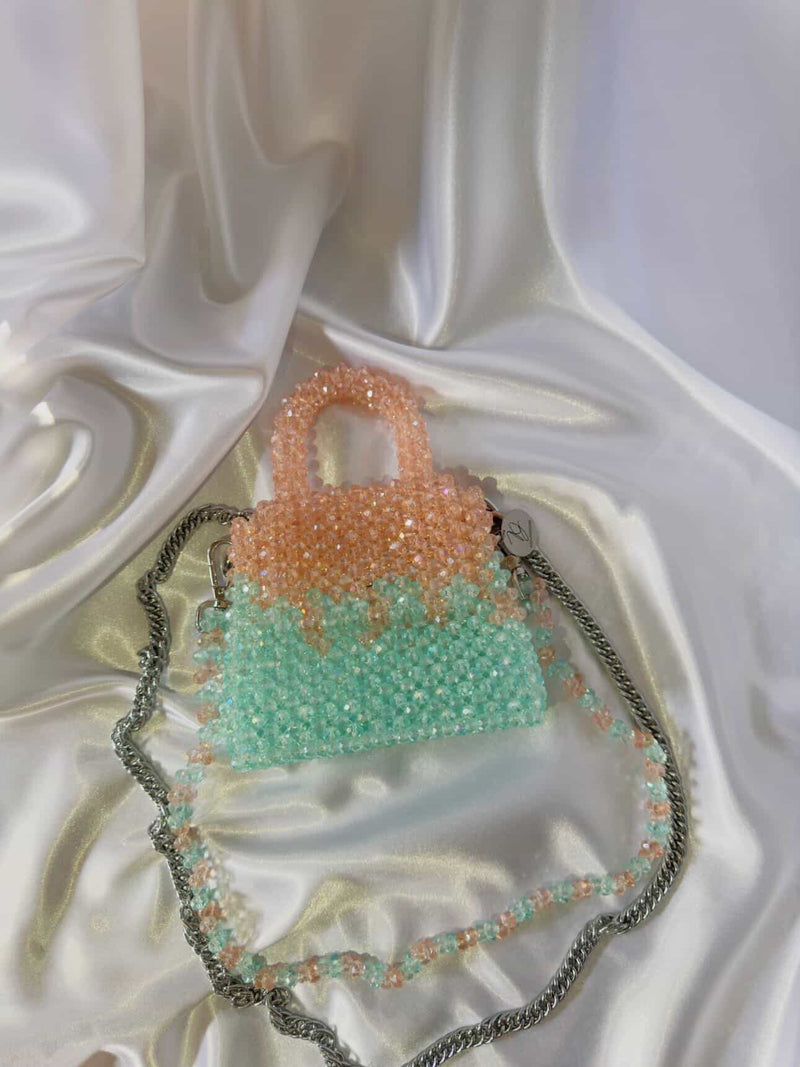 Kashish Mint & Peach | Hand-Woven Crystal Ombré Mini-Bag