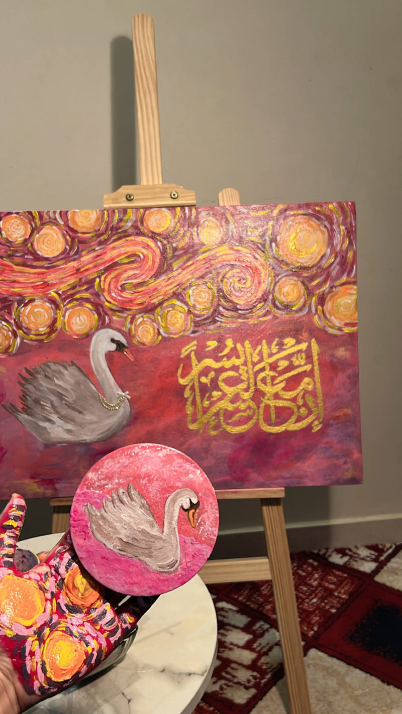 "Elegance in Script" – Hand-Painted Swan & Calligraphy Masterpiece