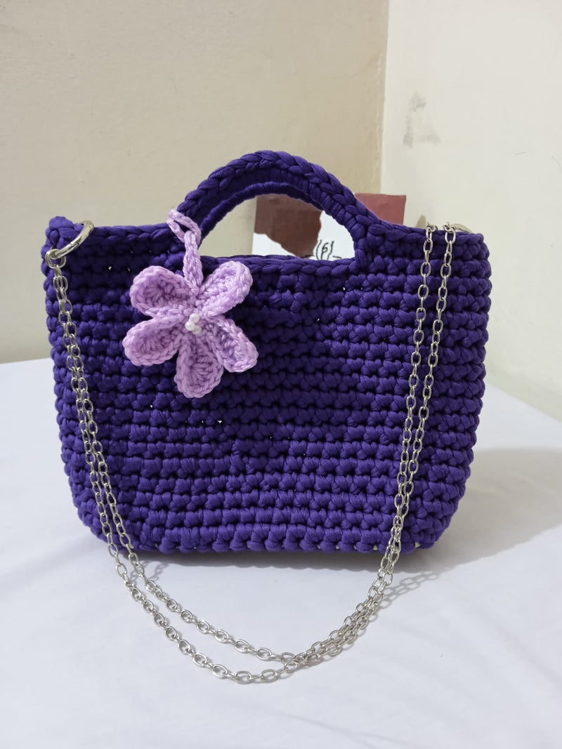 PURPLE LADIES HANDMEADE BAG WITH FLOWER