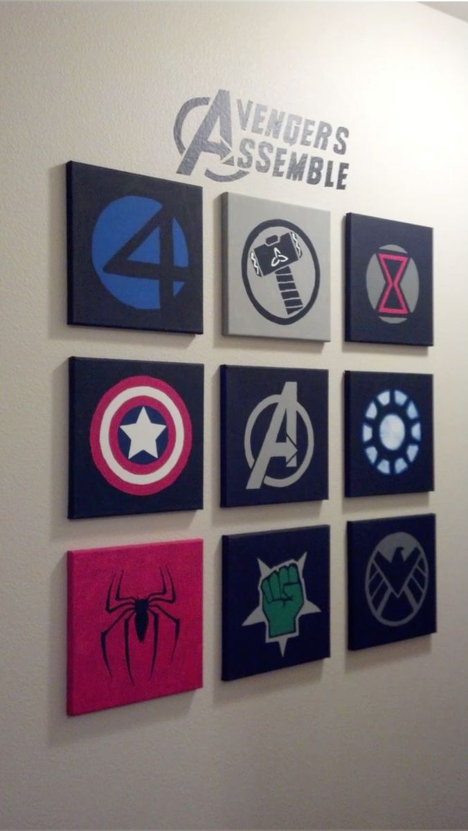 AVENGERS ASSEMBLE PAINTING-HANDMADE-size 8x8 -9 piece canvas paintings- medium: acrylic