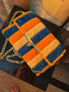 The "Citrus Teal" Striped Velvet Bag