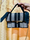 The "Noir Luxe" Herringbone Top-Handle Bag