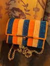 The "Citrus Teal" Striped Velvet Bag