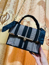 The "Noir Luxe" Herringbone Top-Handle Bag