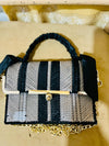 The "Noir Luxe" Herringbone Top-Handle Bag