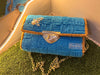 The Azure Envelope: Woven Velvet Clutch with Pearl Detail