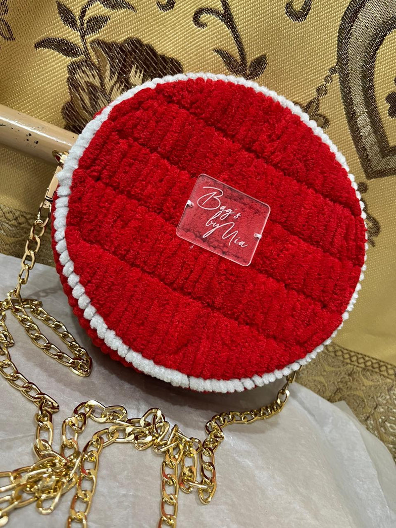The Ruby Round: Hand-Crocheted Velvet Statement Bag