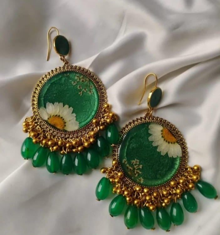 The "Emerald Meadow" Botanical Jhumkas