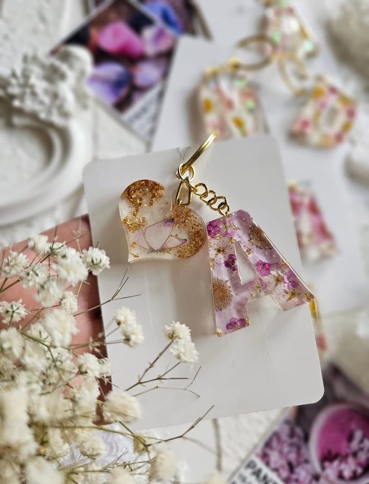 The "Double Bloom" Heart & Letter Keychain