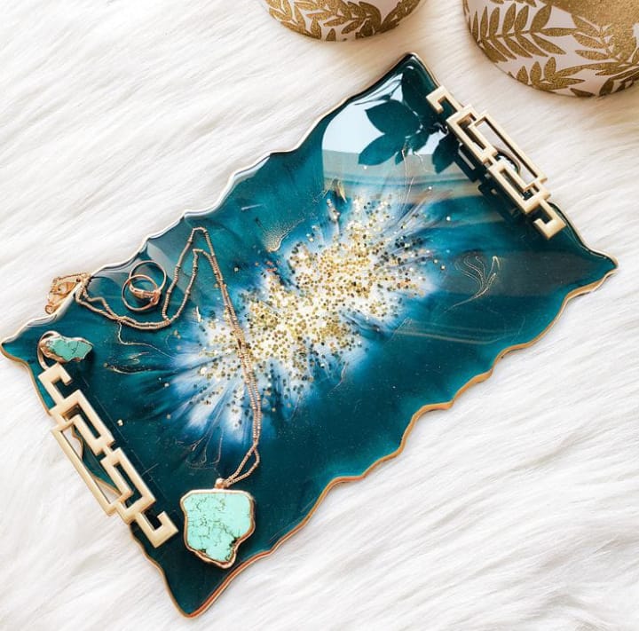 The "Teal Geode" Artisan Jewelry Tray