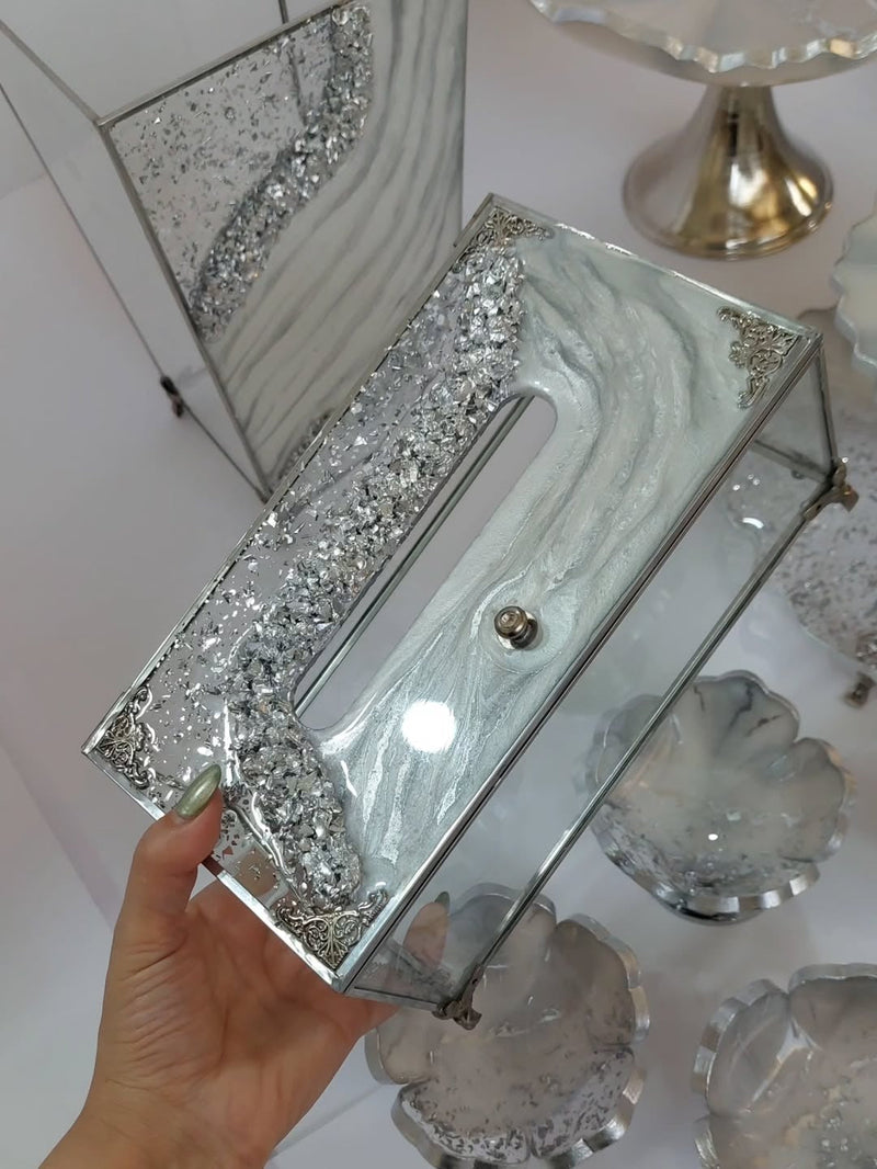 Artisan Silver Crush & Pearl Resin Glass Tissue Box