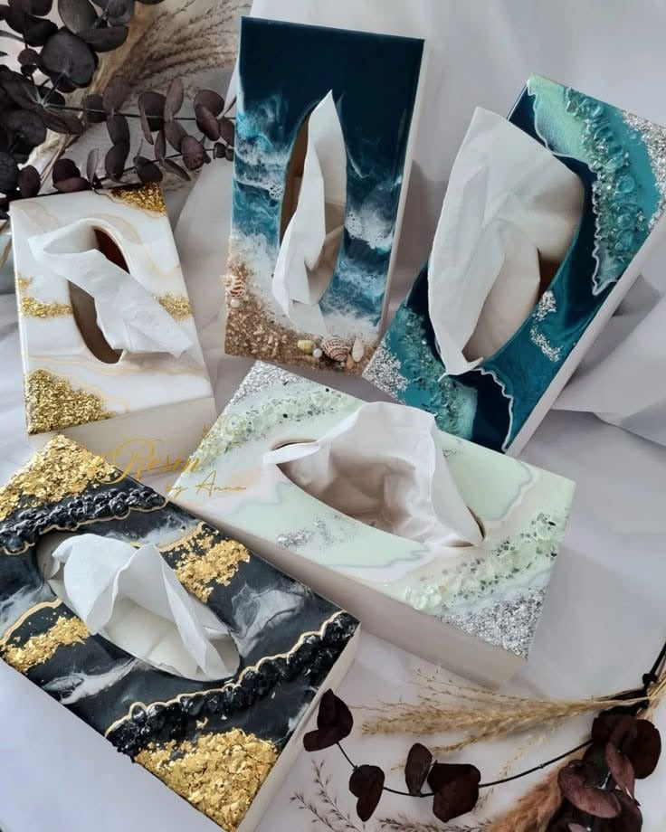 The "Artisan Elements" Hand-Poured Resin Tissue Box Collection