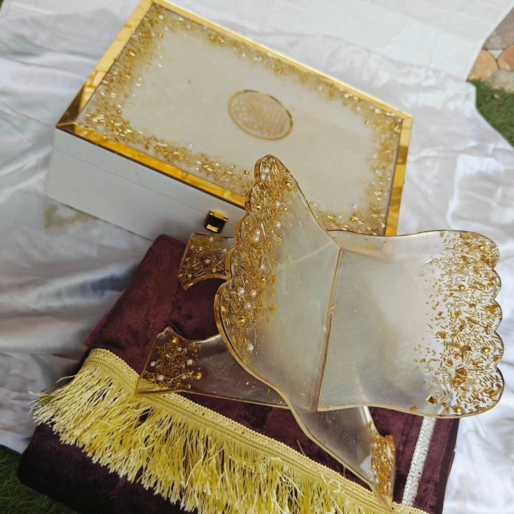 The "Noor" Royal Pearlescent Resin Rehal A Handcrafted Masterpiece of Gold Leaf and Ivory Tones
