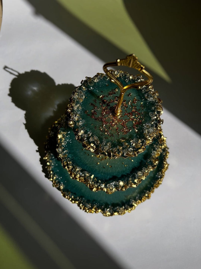 The "Emerald Geode" 3-Tier Luxury Stand Jewel-Toned Opulence for High-End Decor