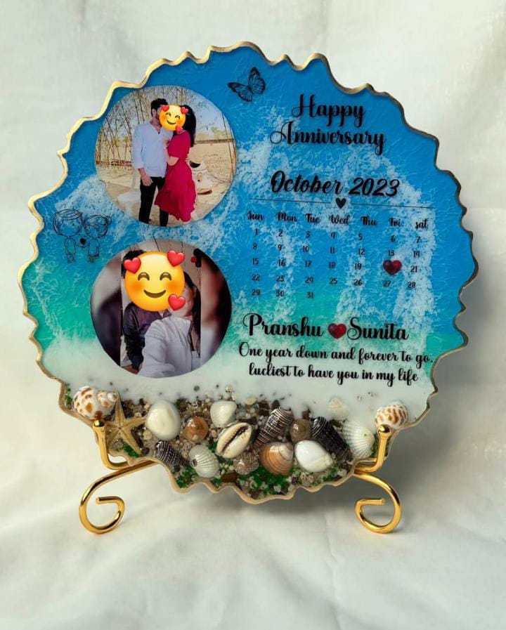 Personalized Ocean Resin Anniversary Plaque – Custom Photo & Calendar Milestone Keepsake
