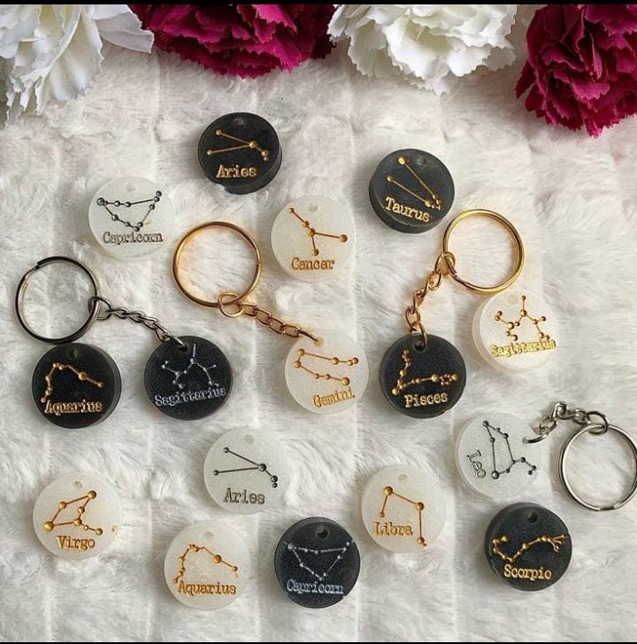 Handcrafted Zodiac Constellation Keychains – Shimmering Resin Midnight & Stardust Edition