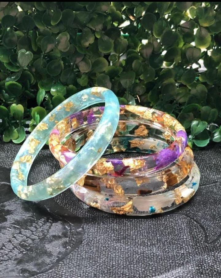 Gilded Aura: Botanical Resin Bangle