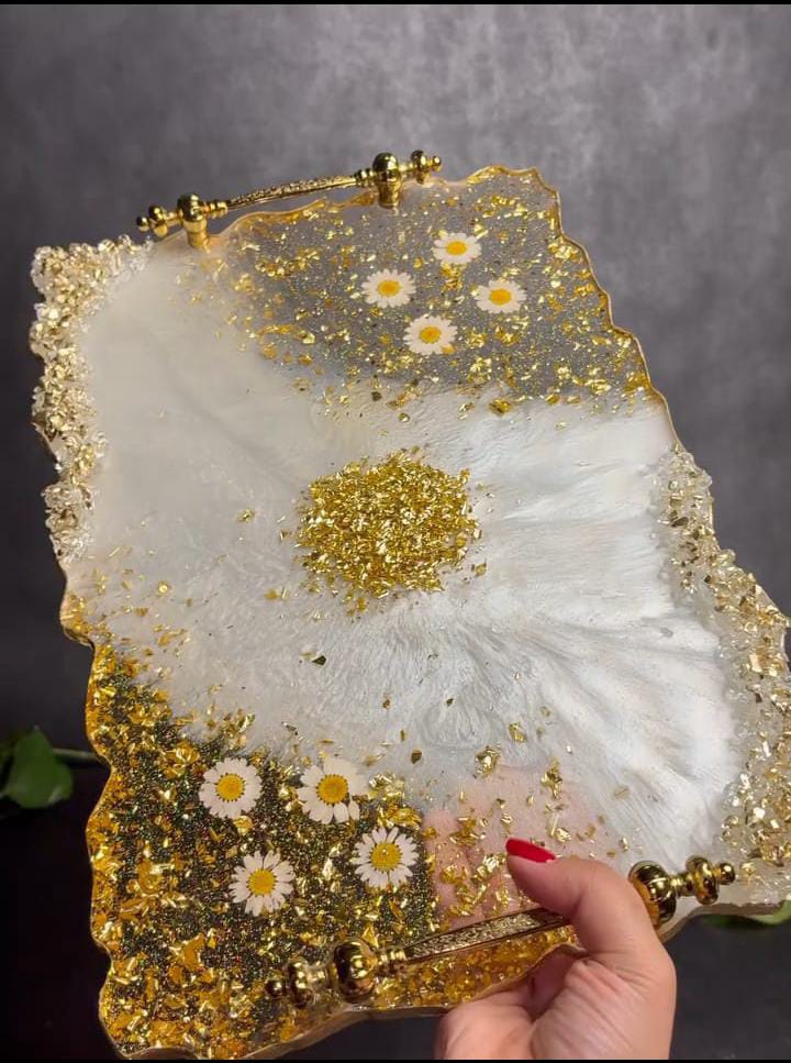 Gilded Daisy Geode Serving Tray