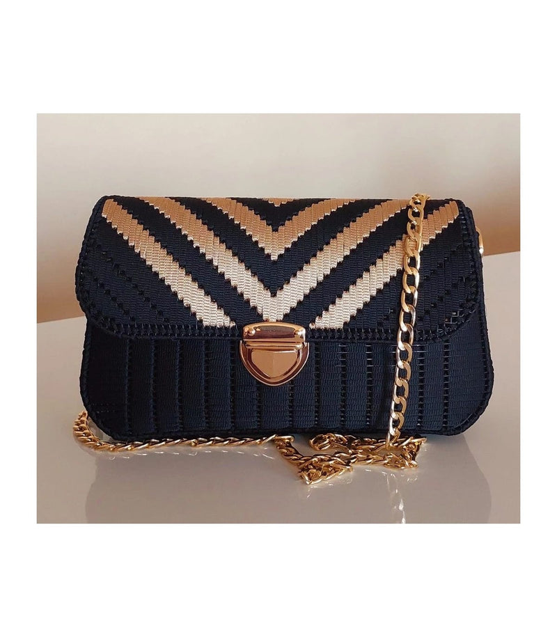 "The Midnight Chevron" – Artisan Hand-Knitted Luxury Clutch