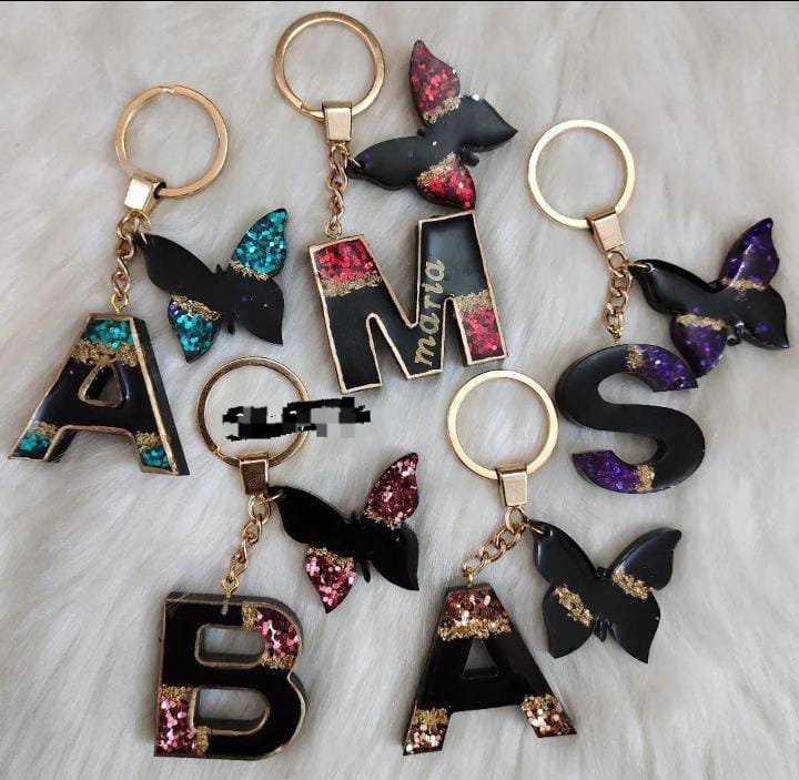 Midnight Bloom Initial Keychains