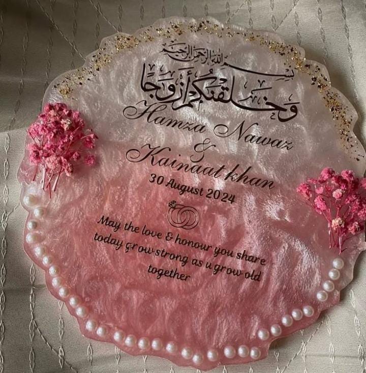 Personalized Nikah Anniversary Plaque – Custom Islamic Wedding Keepsake with Floral & Pearl Accents