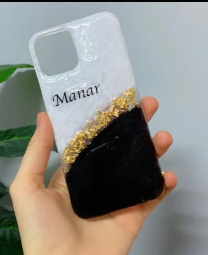 Personalized Marble & Gold Leaf Resin Phone Case – Custom Handcrafted Luxe Mobile Accessory