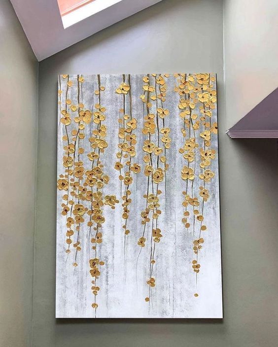 Kashish Golden Willow | Hand-Painted Textured 3D Floral Relief Canvas