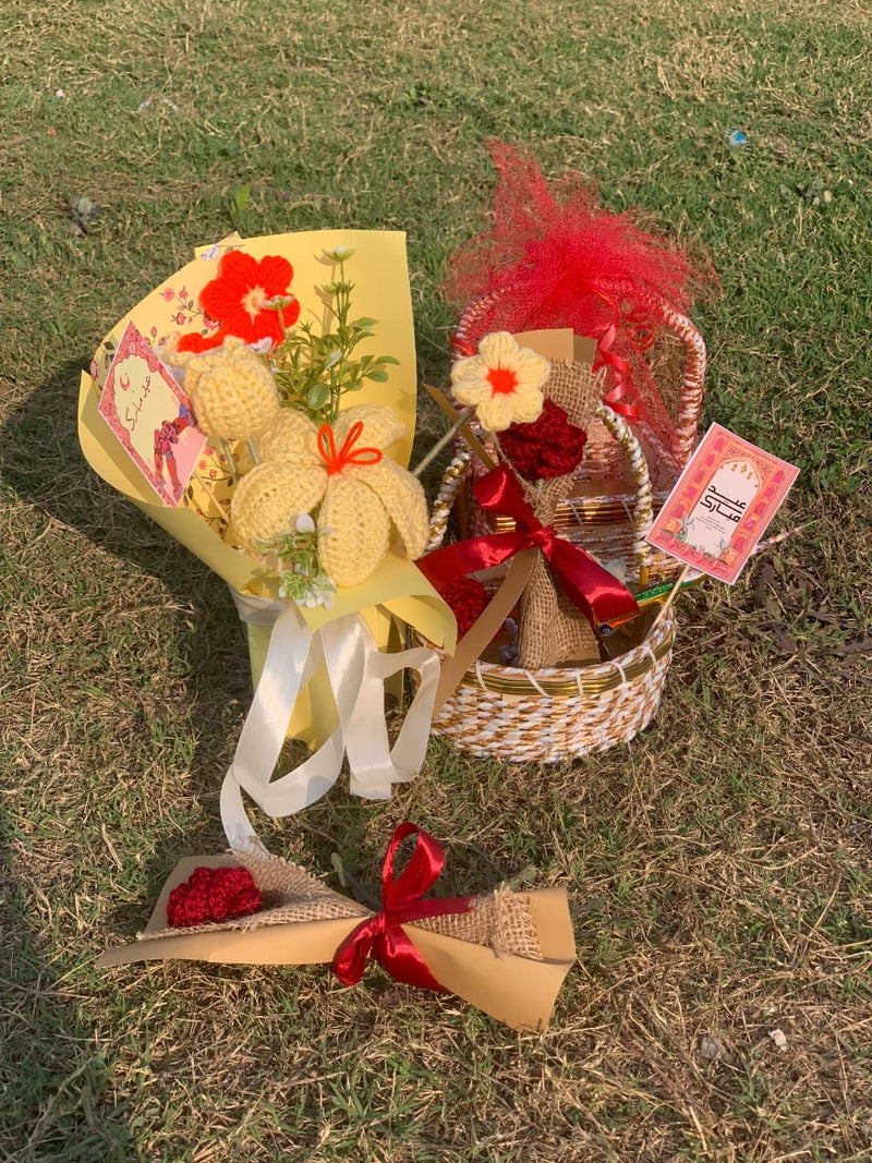 "Celebration Bloom" – Hand-Knitted Floral Gift Hampers