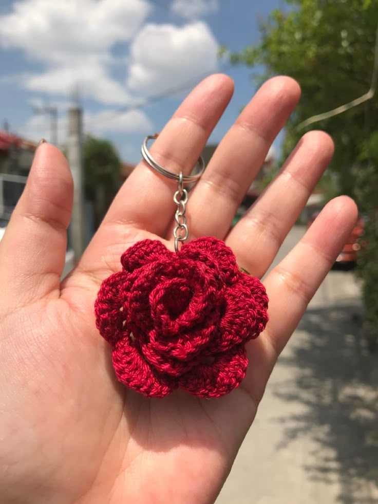 "Petals in Motion" – Hand-Crocheted Rose Keychain