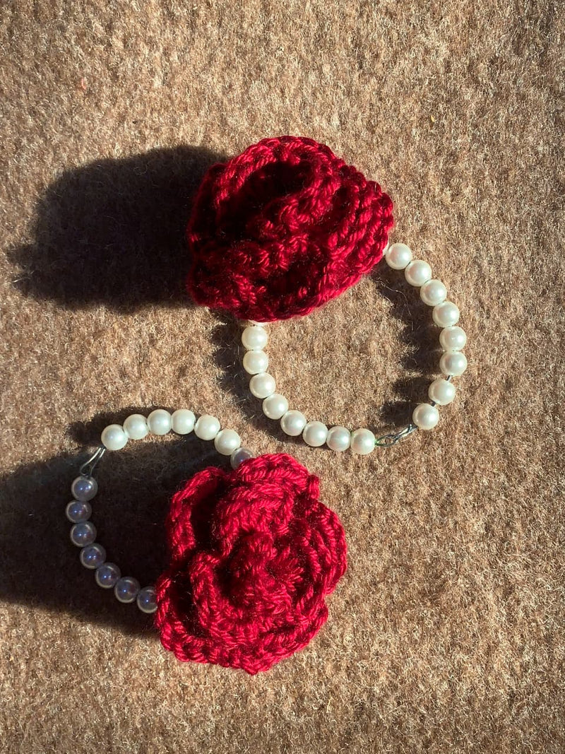 "Midnight Rose" – Handmade Pearl & Crochet Floral Bracelets