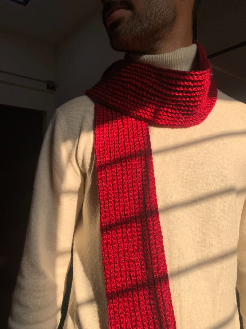 "Crimson Ember" – Hand-Knitted Premium Artisan Scarf