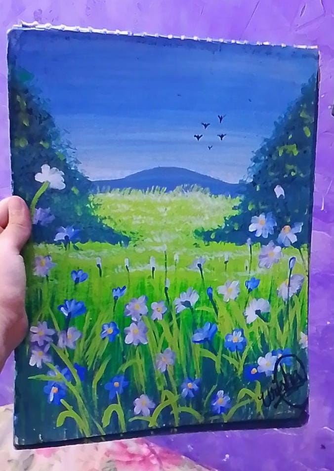 "Azure Meadows" – Hand-Painted Impressionist Landscape