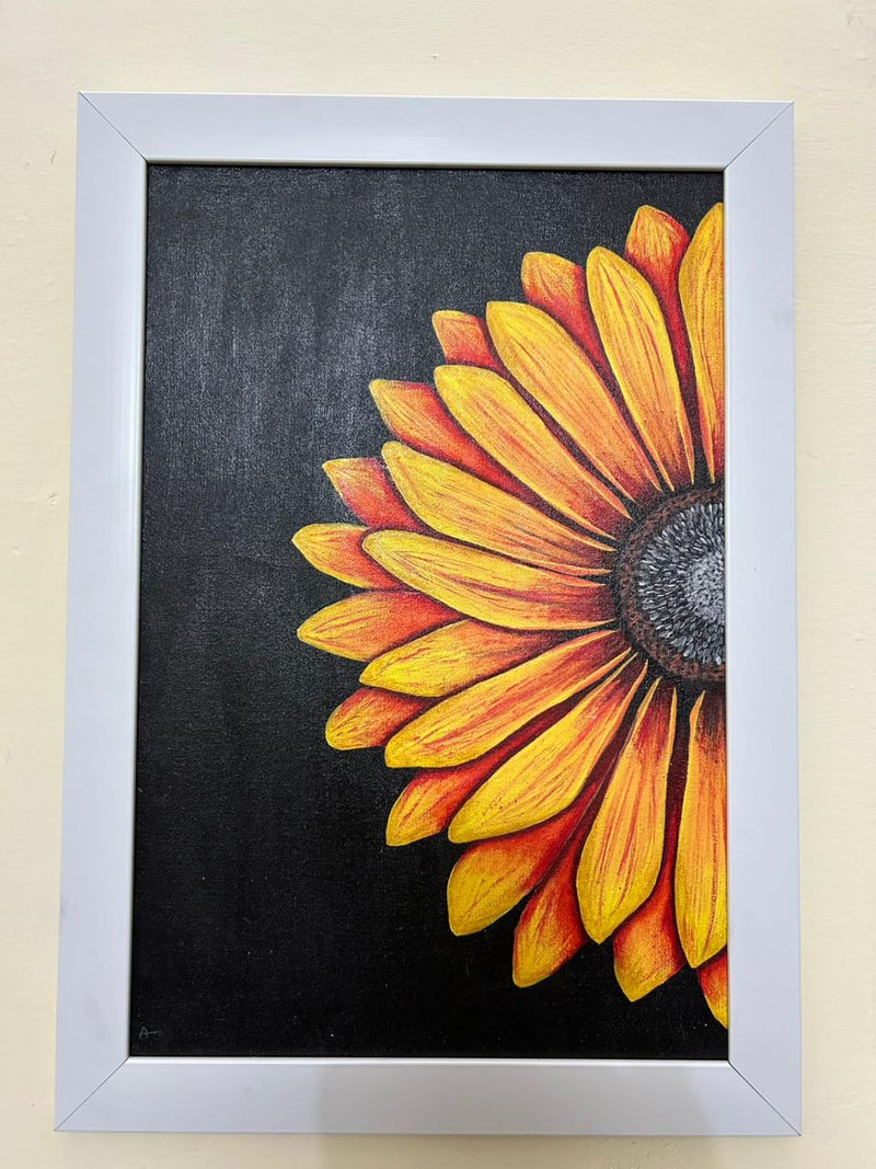 Golden Radiance – Original Half-Bloom Sunflower Oil Painting