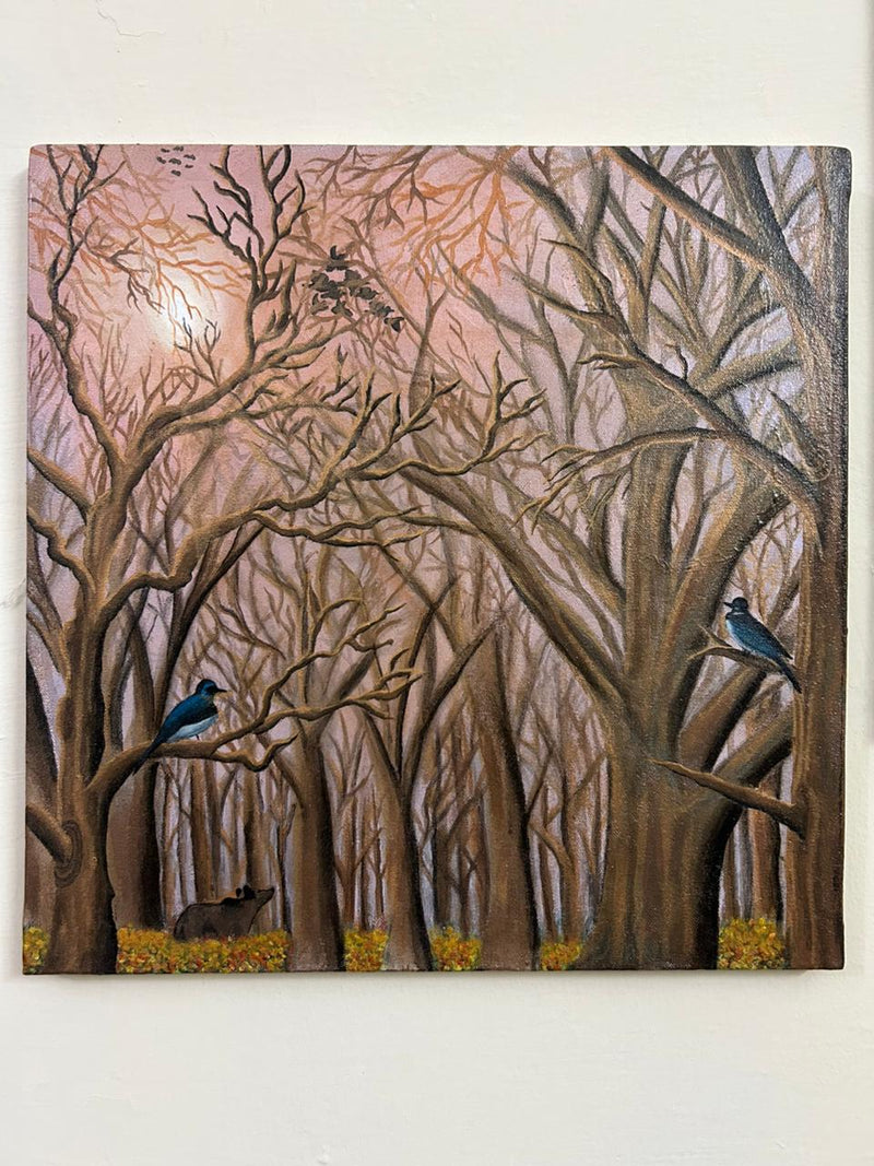 The Golden Glade – Original Woodland Wildlife Oil Painting