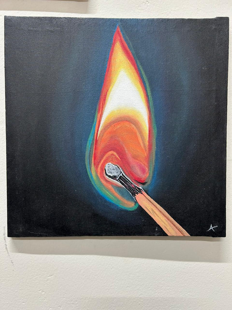 The Spark – Original Hand-Painted Glowing Matchstick Art