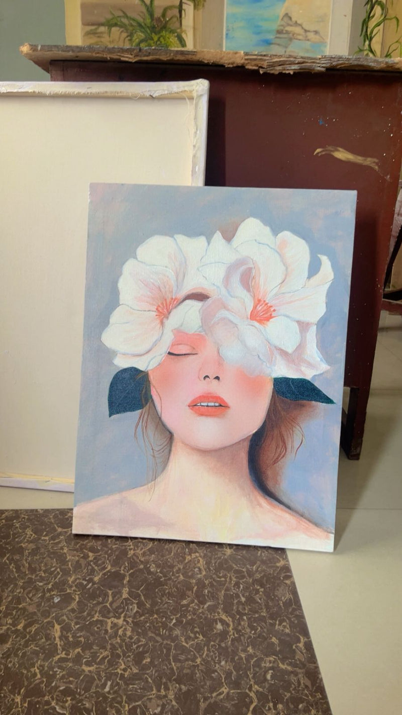 The Floral Muse – Original Acrylic Portrait on Canvas