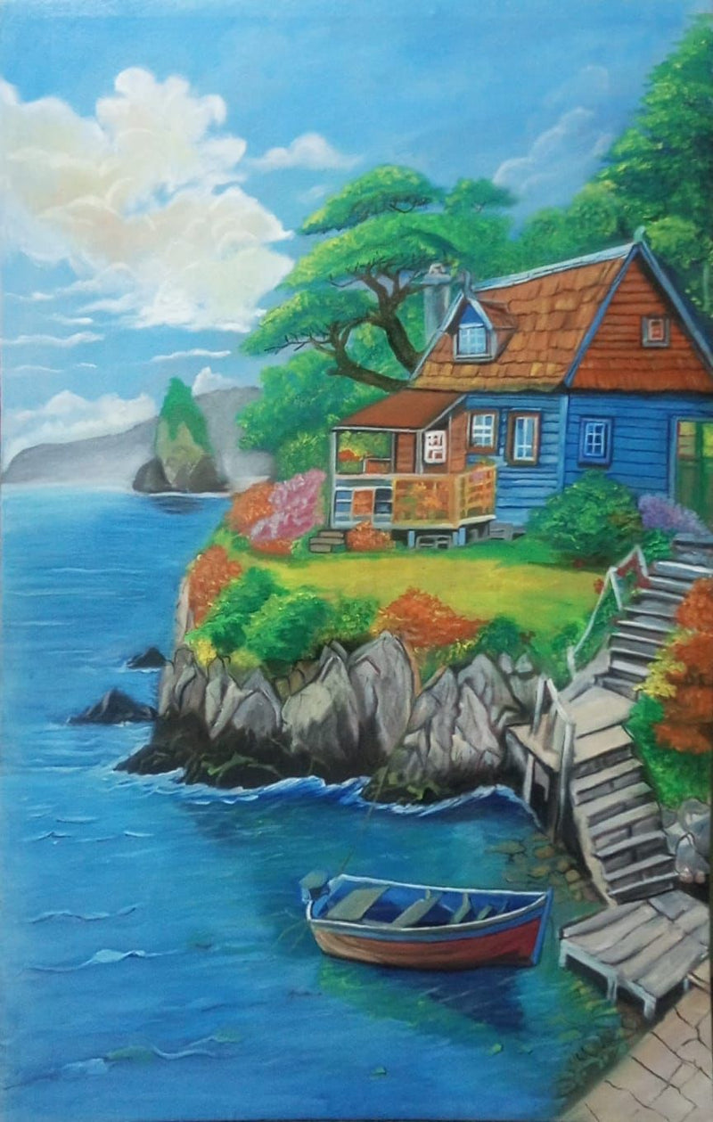The Seaside Sanctuary – Original Hand-Painted Coastal Landscape