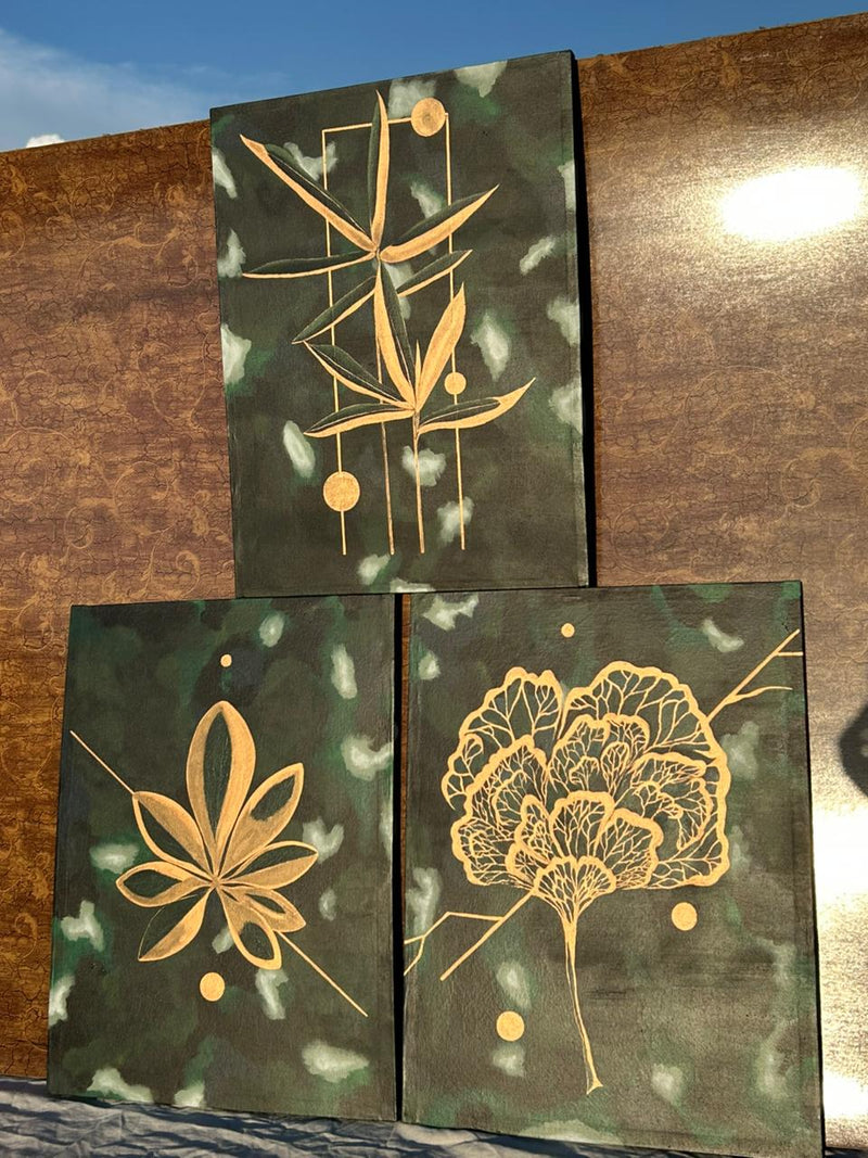 3 piece abstract folower art by serenestrokes