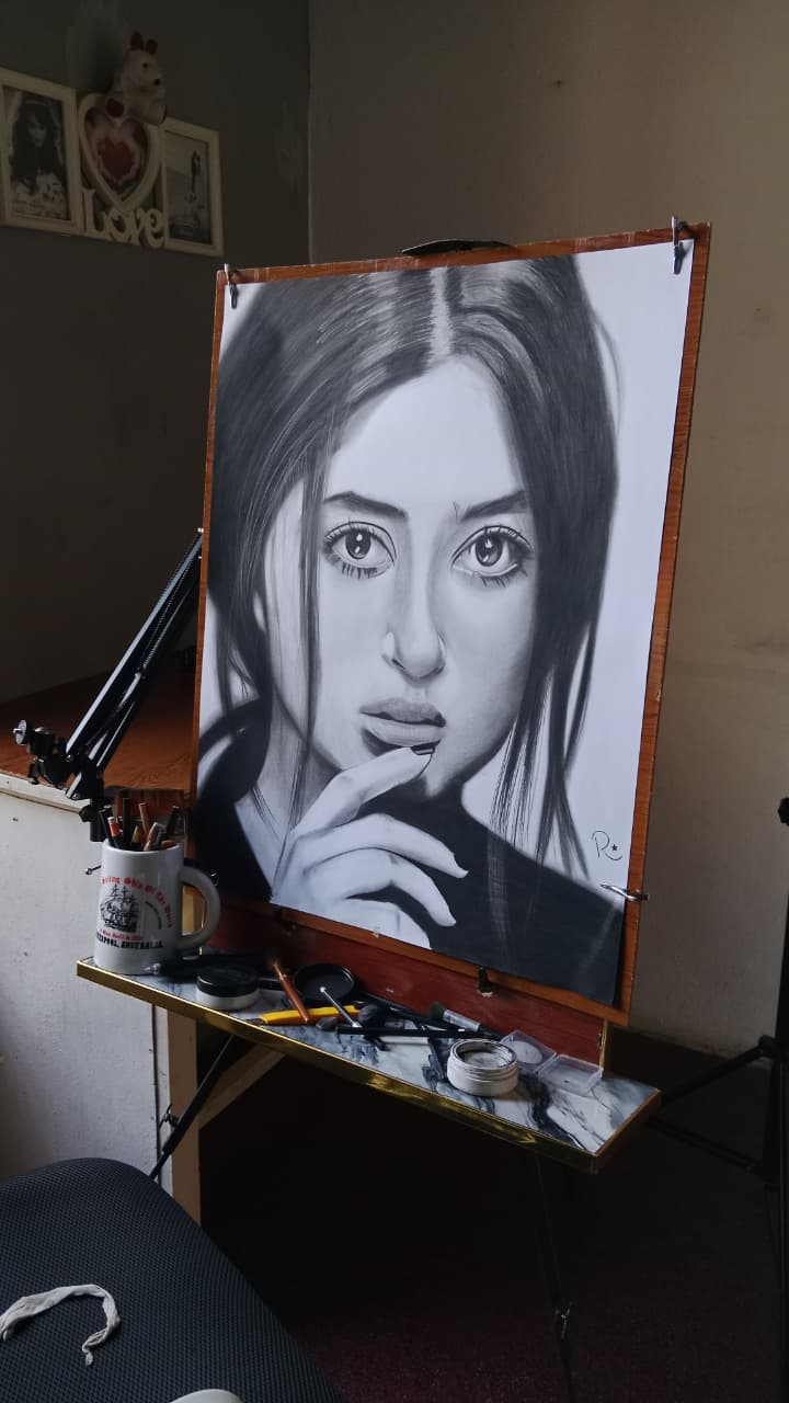 "Soulful Gaze" – Hand-Drawn Charcoal & Graphite Portrait