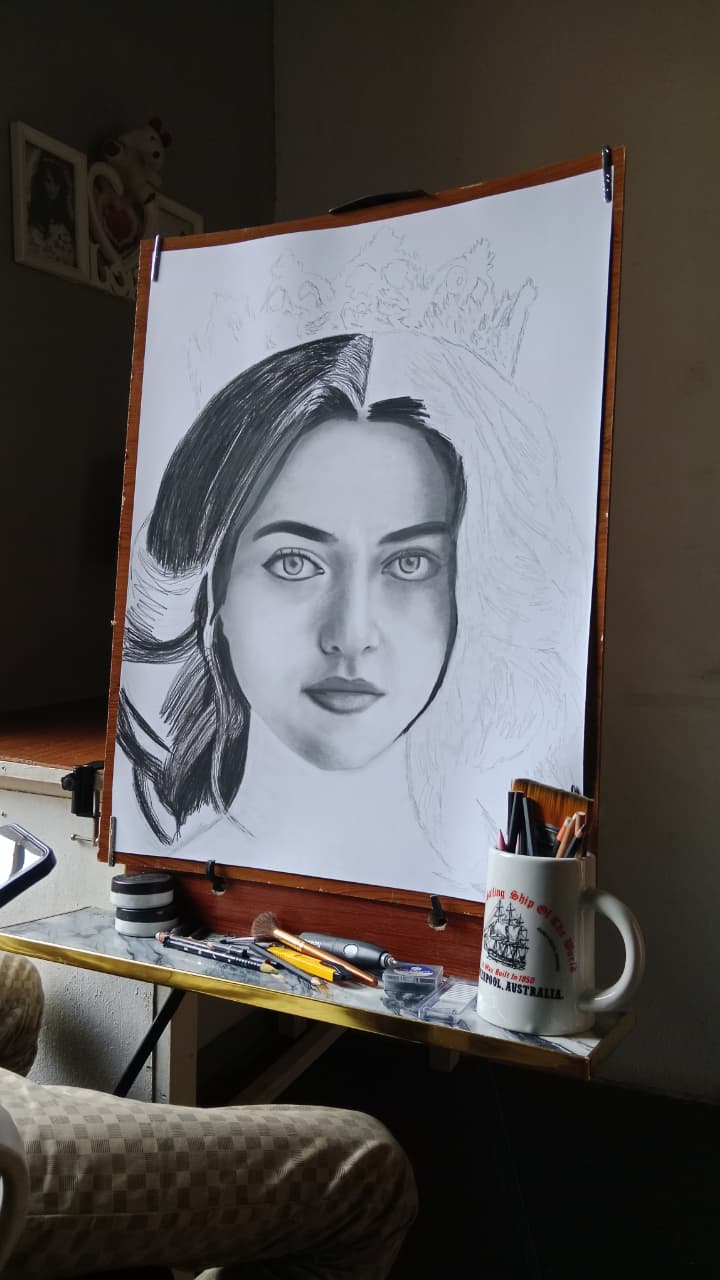 "Soulful Gaze" – Hand-Drawn Charcoal & Graphite Portrait