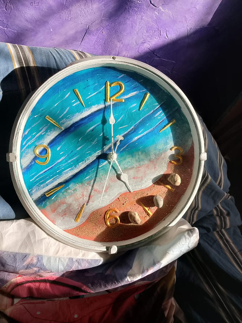 Hand-Painted Coastal Beach Themed Wall Clock | Artisanal Resin Art Decor by Kashish
