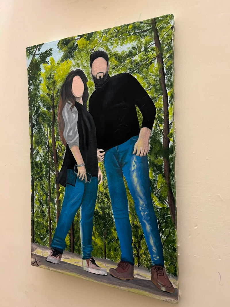 Custom Hand-Painted Faceless Couple Portrait on Canvas | Personalized Art by Kashish