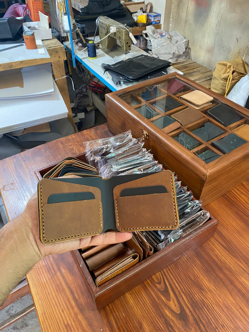 Handcrafted Two-Tone Leather Bifold Wallet with Multi-Slot Storage — Bin Salman