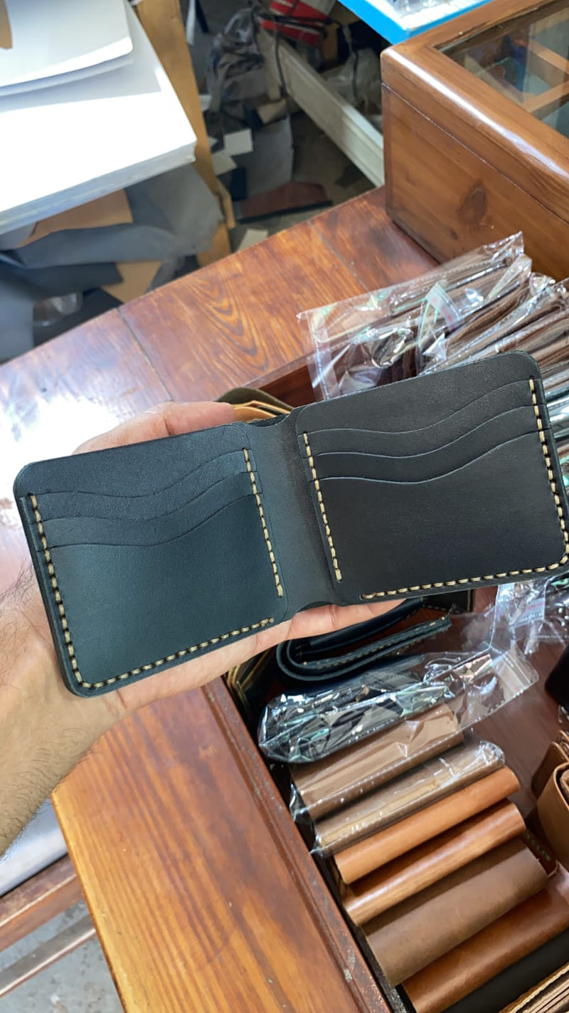handcrafted Minimalist Black Leather Bifold Wallet — Bin Salman